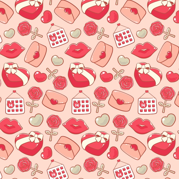 Valentines romantic items red seamless pattern