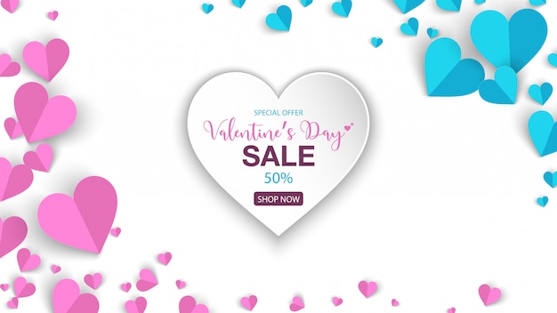 День Святого Валентина баннер продажа специальных предложений с сердцем