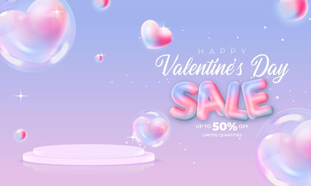 Valentines sale vector banner template valentines day store discount promotion with white space for text and hearts elements in red background vector illustration