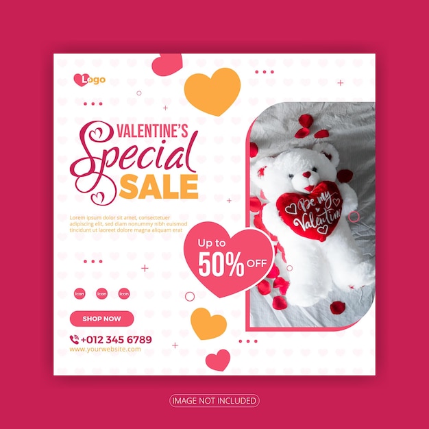 Valentines special sale social media template design with beautiful hearts