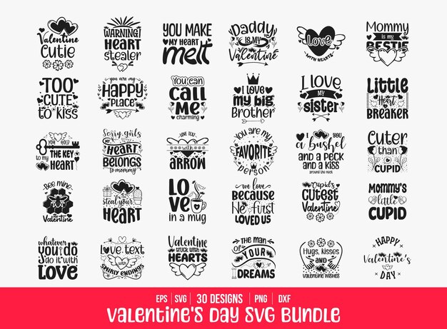 Pacchetto svg di san valentino. set di citazioni di san valentino, design in formato svg di san valentino