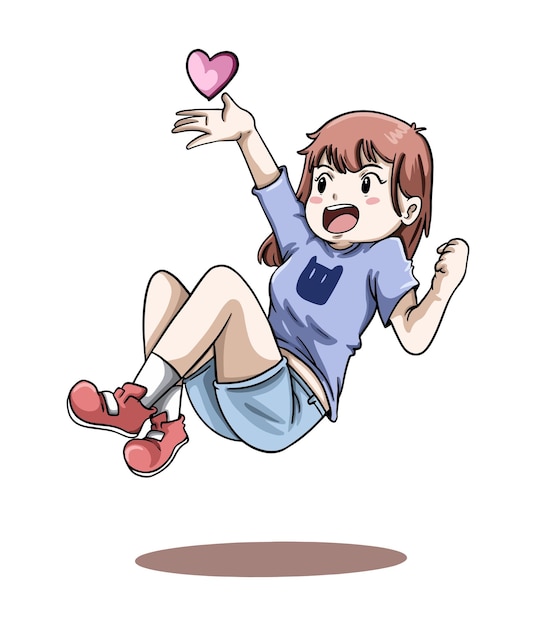 Vettore valentine tema disegno animato ragazze innamorate che saltano felici