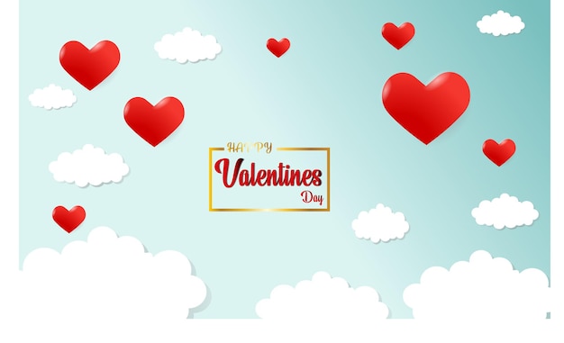 Valentines van papier ambachtelijke ontwerp bevatten rode harten en wolken Happy Valentines Day concept