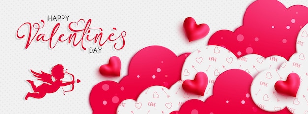 Valentines vector background design. Happy valentine's day text in clouds art copy space.