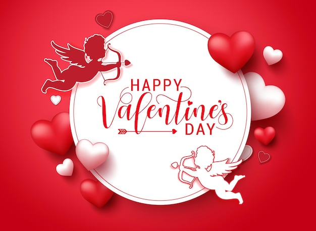 Valentines vector template Happy valentines day typography in white circle space for text