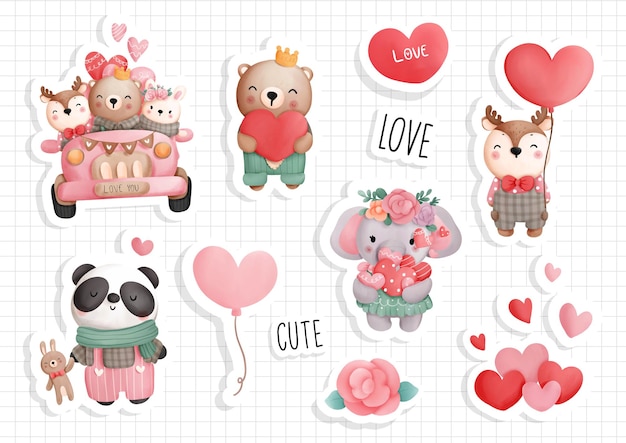 Valentines woodland animal sticker, scrapbook.