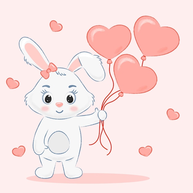 valentino day bunny with heart balloons