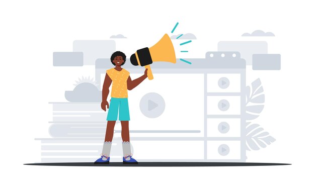 Vector the valet is holding a bullhorn in his bridge musician digital sell concept trendy style vector illustration