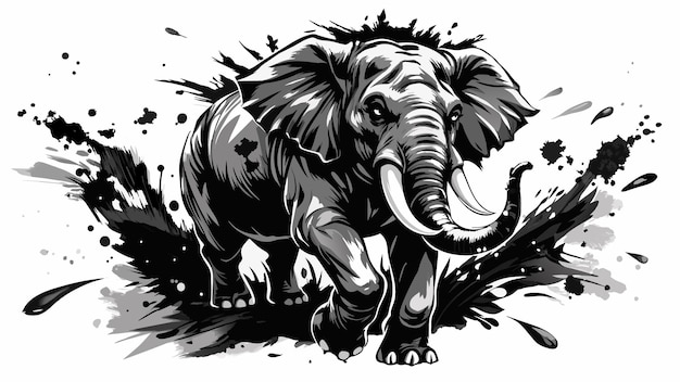 Vector valiant elephant in chinese ink painting