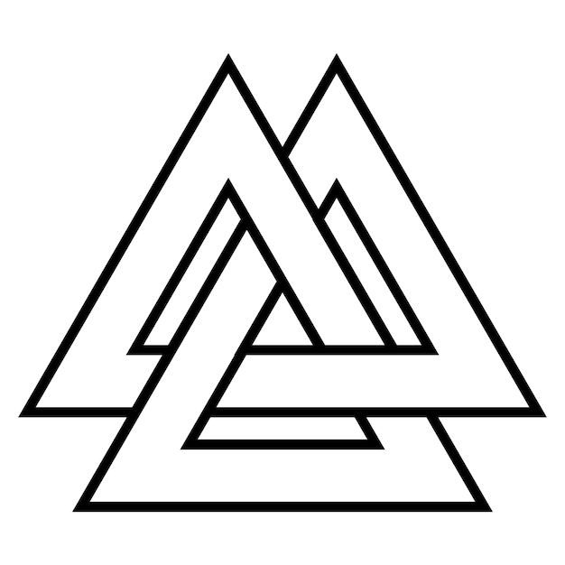Vettore simbolo valknut logo triangolo simbolo età vichinga vettore icona nodo celtico dal tatuaggio triangolare