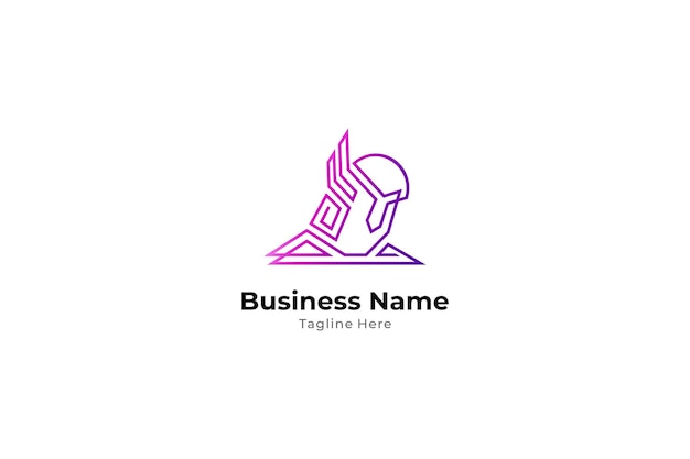 Логотип валькирии в стиле абстрактной линии с градиентом фиолетового цвета