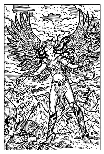 Valkyrie Noord mythologie maagd gegraveerde fantasy illustratie