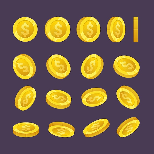 Vallende gouden munten geld in verschillende posities illustratie