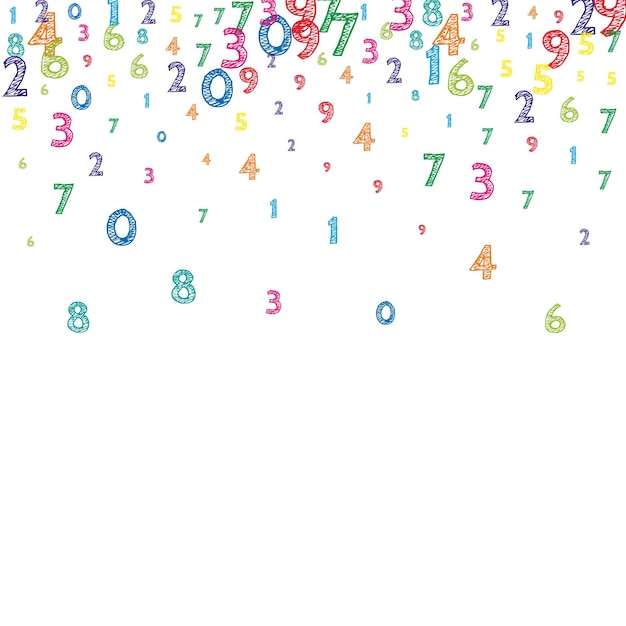 Vector vallende kleurrijke geordende nummers. math studie concept met vliegende cijfers. posh terug naar school wiskunde banner op witte achtergrond. vallende nummers vector illustratie.