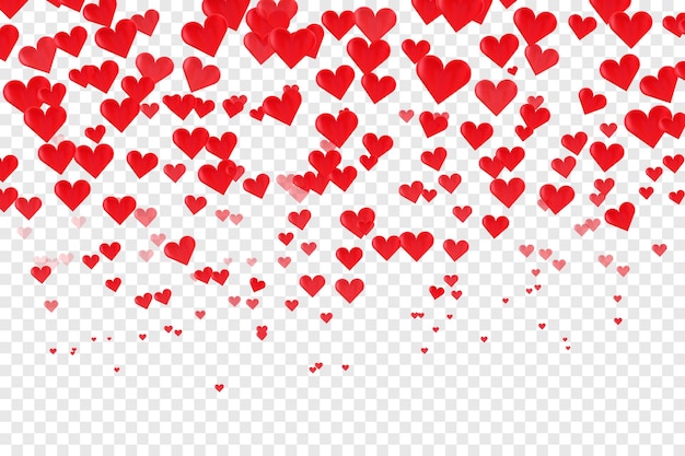 Vallende rode harten met transparante achtergrond romantische valentijnsdag achtergrond