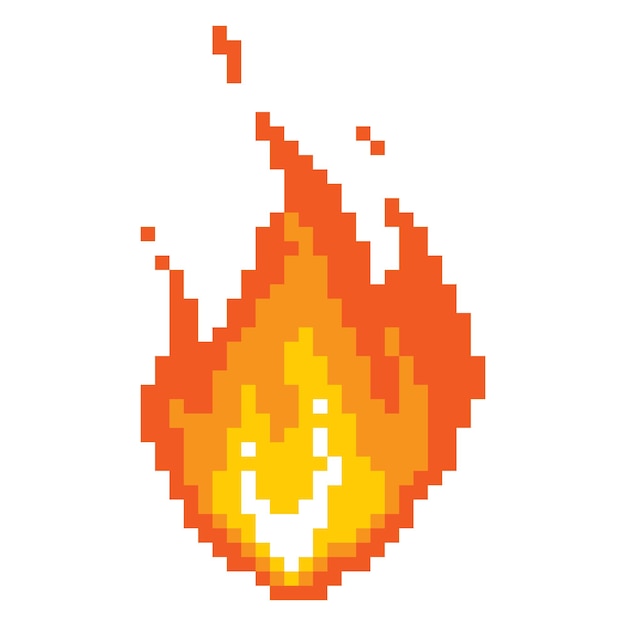 Vallende vuurbal pixel icoon Brandend vuur met gloeiende gele kern rode vlam na explosie
