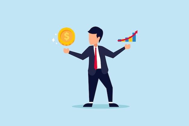 Value stock vs growth stock comparison between investing style professional choosing asset for earning or profit in market concept businessman compare between value and growth stock in his hand