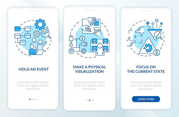 Value stream mapping best practices blue onboarding mobile app screen