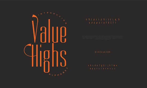 Valuehighs premium luxe elegante alfabetletters en cijfers Elegante bruilofttypografieklassieker