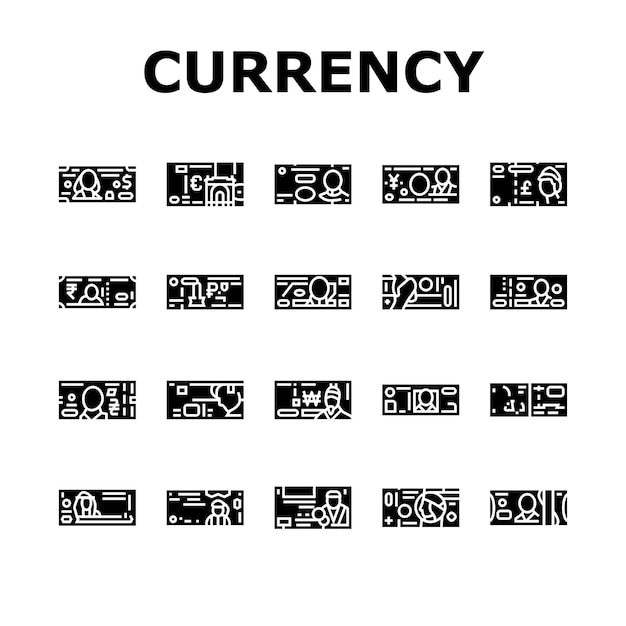 Valuta Internationale Financiën Icons Set Vector