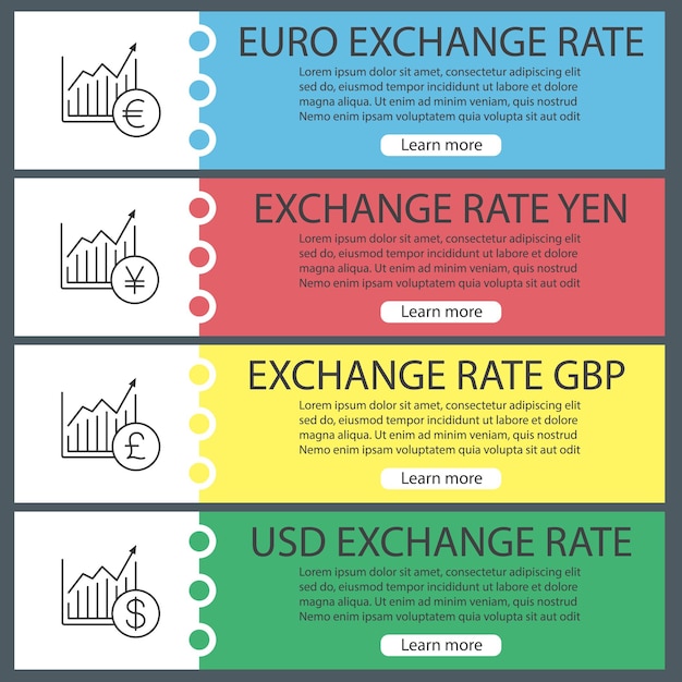 Valuta wisselkoersen webbanner sjablonen set