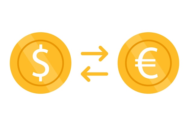 Valutawissel eenvoudig pictogram bankvalutateken symbool van geldoverdrachten in euro's en dollars