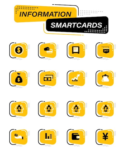Valutawissel kleur vector iconen op informatie smartcards voor gebruikersinterfaceontwerp