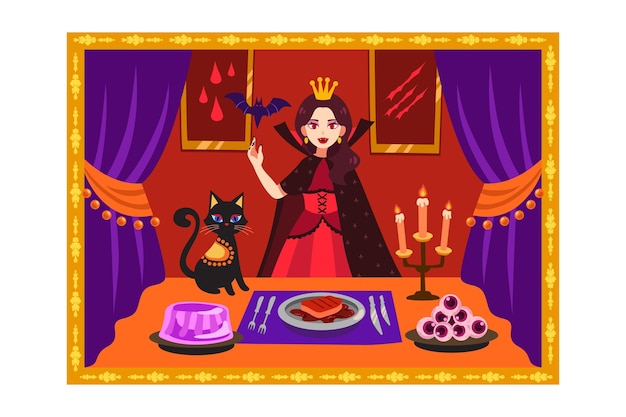 Vampierkoningin maakt zich klaar voor het diner Illustratie