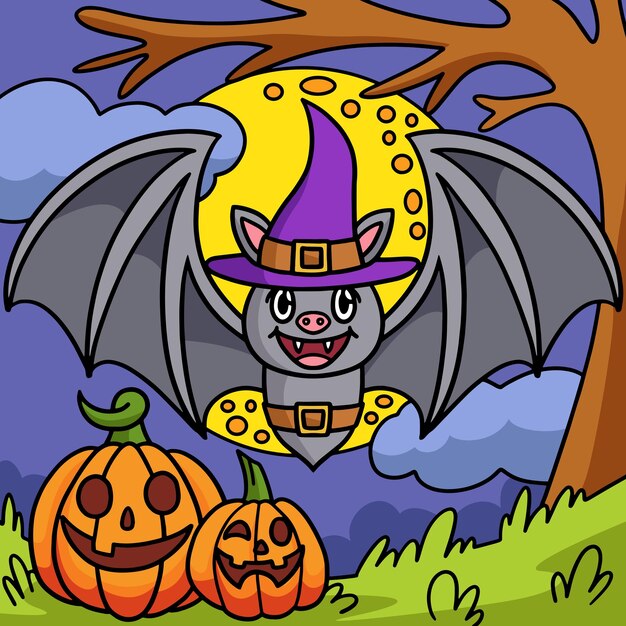 Летучая мышь вампир хэллоуин цветные иллюстрации шаржа