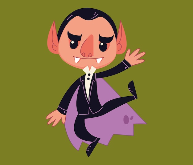 Il vampiro dracula sta ballando su un frac. mostro del personaggio dei cartoni animati. feste di halloween per bambini. illustrazione vettoriale in stile cartone animato per ckids. clipart divertente isolato su sfondo bianco