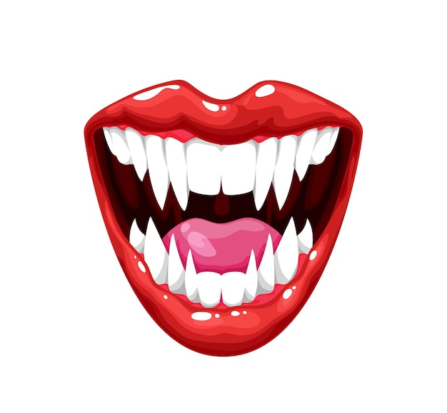 Vampire jaws, mouth and teeth, scary clown monster or smile fangs, vector flat cartoon icon. scary halloween face of monster, horror smile mask of vampire dracula teeth and jaws, devil or joker grim