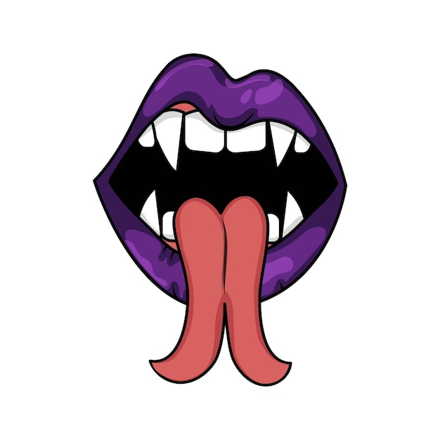 Vettore bocca da vampiro o mostro con zanne e lingua biforcuta