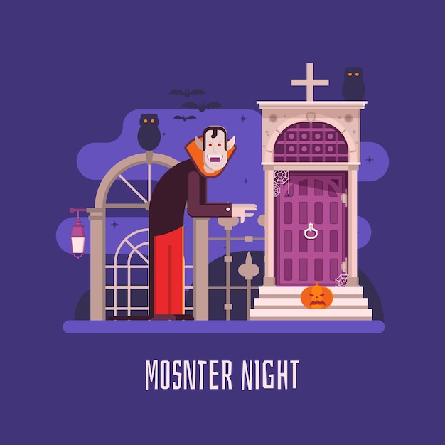 Vector vampire night halloween card