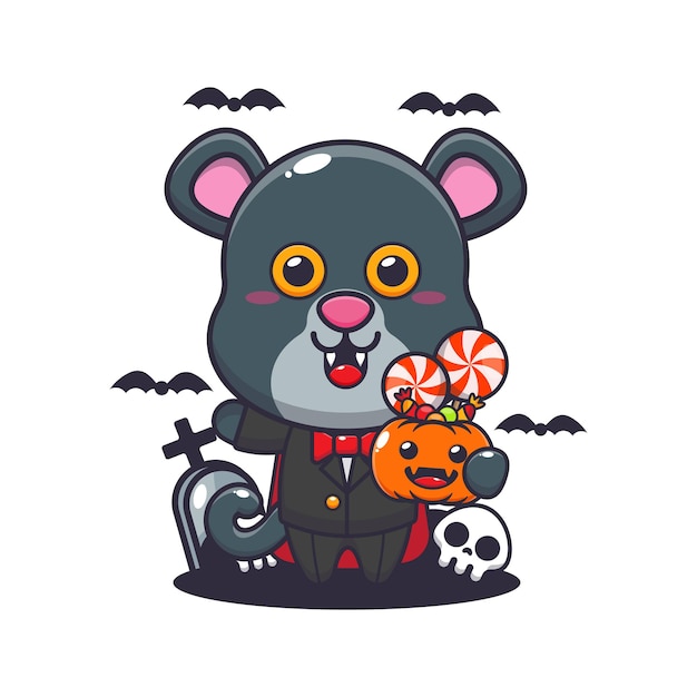 Vector vampire panther holding halloween pumpkin