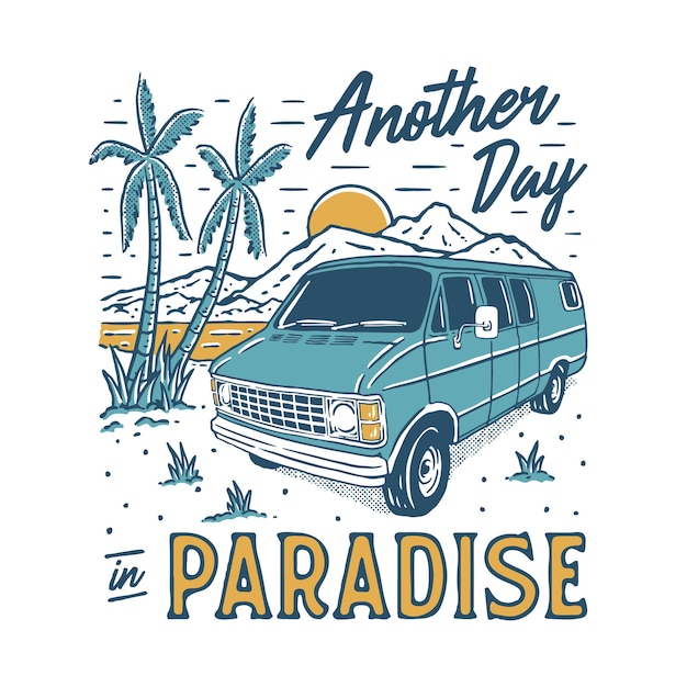 Vector van in beach illustration