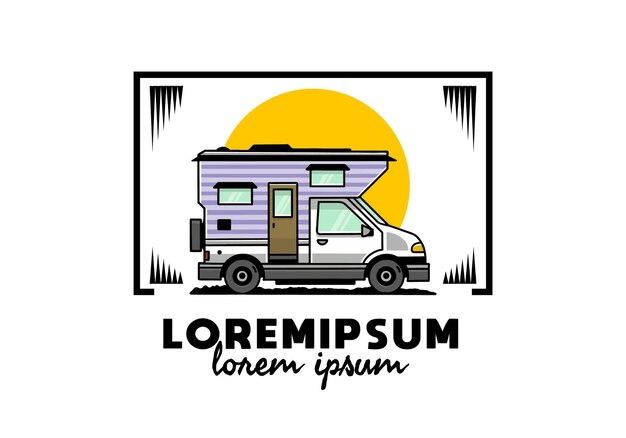 Van box camper illustratie badge ontwerp