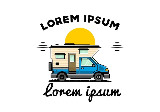 Van box camper illustratie badge ontwerp