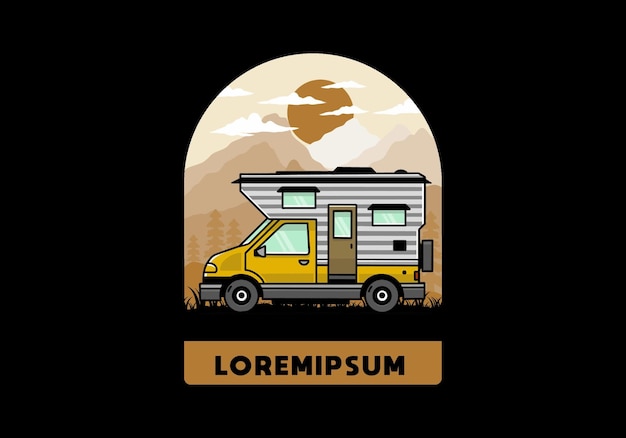 Van box camper illustratie badge ontwerp