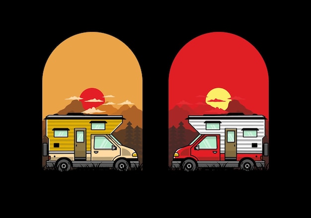 Van box camper illustration badge design