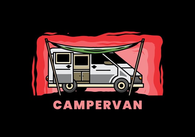 Van camper en buitentent illustratie ontwerp