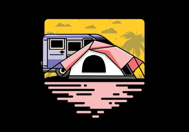 Van car and camping tent illustration design