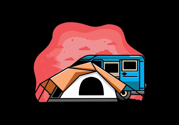 Vector van car and camping tent illustration design