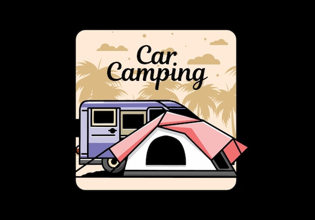 バン車とキャンプ テントのイラスト デザイン