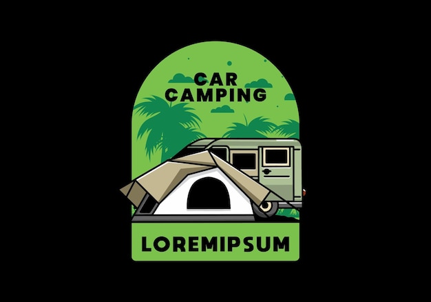 Van car and camping tent illustration design