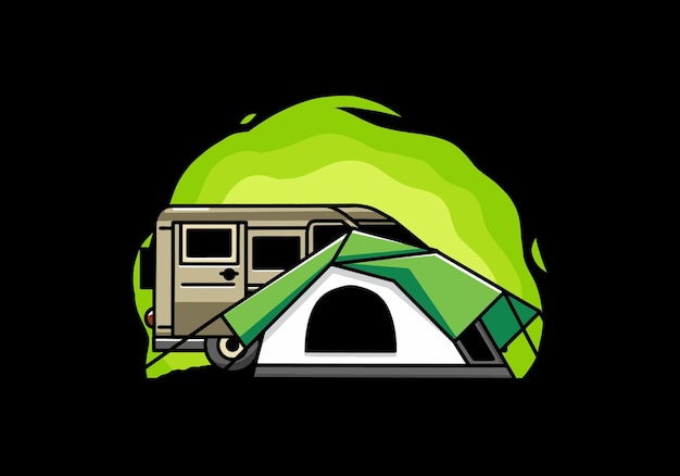 Van car and camping tent illustration design