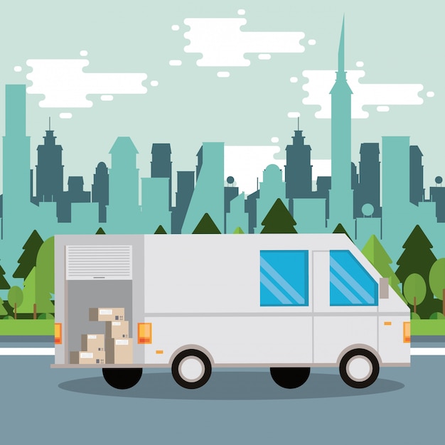 Vector van delivery service on the city scene