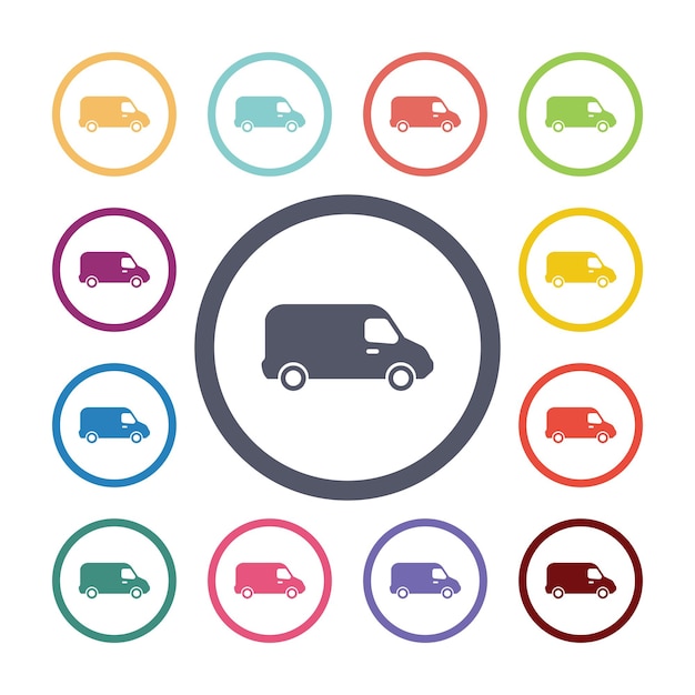 Van flat icons set