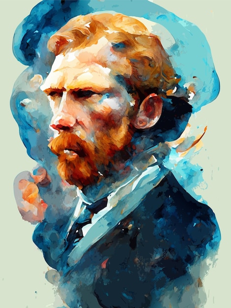 van gogh portrait illustration in watercolor style