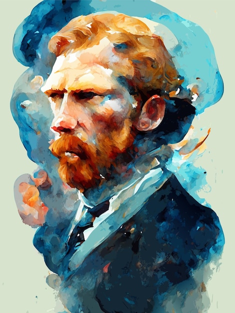 Vector van gogh portrait illustration in watercolor style