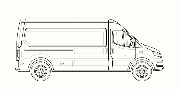 Vector van linear side view contour sketch of transport minimalistic creativity and art transportation and